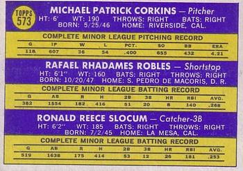1970 Topps #573 Padres 1970 Rookie Stars (Mike Corkins / Rafael Robles / Ron Slocum) Back