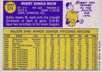 1970 Topps #574 Bobby Bolin Back
