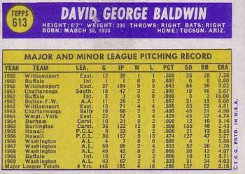 1970 Topps #613 Dave Baldwin Back