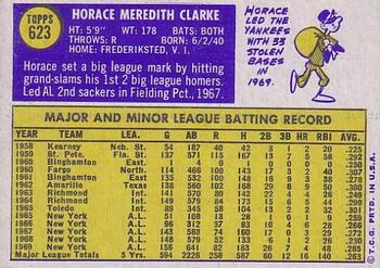 1970 Topps #623 Horace Clarke Back