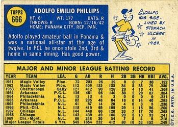 1970 Topps #666 Adolfo Phillips Back
