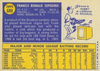 1970 Topps #689 Frank Tepedino Back