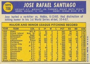 1970 Topps #708 Jose Santiago Back