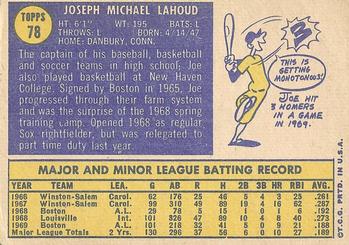 1970 Topps #78 Joe Lahoud Back