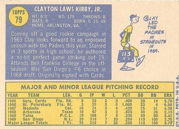 1970 Topps #79 Clay Kirby Back