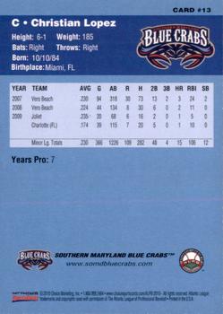 2010 Choice Southern Maryland Blue Crabs #13 Christian Lopez Back