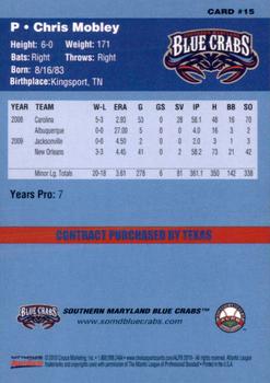 2010 Choice Southern Maryland Blue Crabs #15 Chris Mobley Back