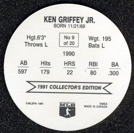 1991 Holsum Discs #9 Ken Griffey Jr. Back