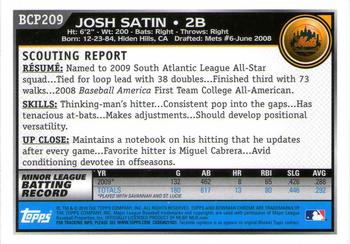 2010 Bowman Chrome - Prospects #BCP209 Josh Satin Back