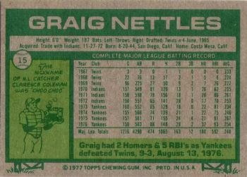 1977 Topps Burger King New York Yankees #15 Graig Nettles Back