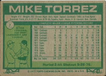1977 Topps Burger King New York Yankees #7 Mike Torrez Back