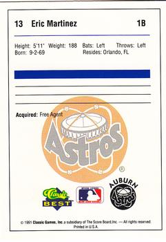 1991 Classic Best Auburn Astros #13 Eric Martinez Back