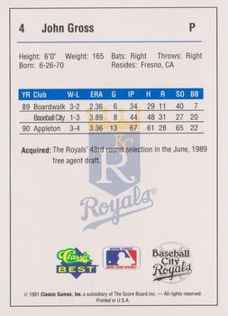 1991 Classic Best Baseball City Royals #4 John Gross Back