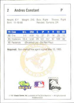 1991 Classic Best Frederick Keys #2 Andres Constant Back
