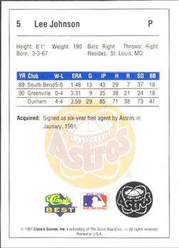 1991 Classic Best Osceola Astros #5 Lee Johnson Back