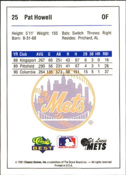 1991 Classic Best St. Lucie Mets #25 Pat Howell Back