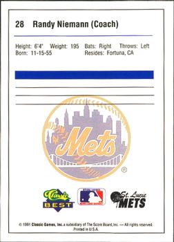 1991 Classic Best St. Lucie Mets #28 Randy Niemann Back