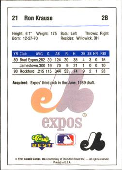 1991 Classic Best West Palm Beach Expos #21 Ron Krause Back
