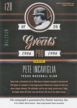2011 Panini Limited - Greats Signatures #28 Pete Incaviglia Back