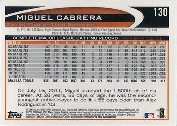 2012 Topps Chrome #130 Miguel Cabrera Back