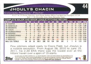 2012 Topps Chrome #44 Jhoulys Chacin Back