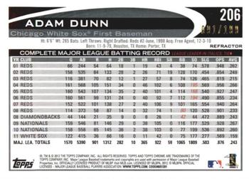 2012 Topps Chrome - Blue Refractors #206 Adam Dunn Back