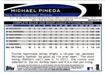 2012 Topps Chrome - Purple Refractors #7 Michael Pineda Back