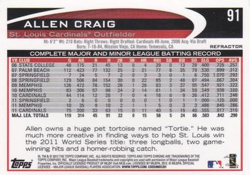 2012 Topps Chrome - Purple Refractors #91 Allen Craig Back