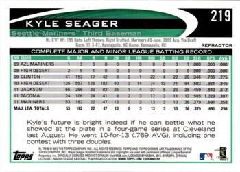2012 Topps Chrome - Purple Refractors #219 Kyle Seager Back