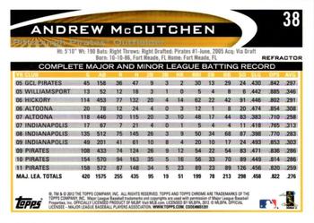 2012 Topps Chrome - Refractors #38 Andrew McCutchen Back