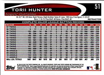 2012 Topps Chrome - Refractors #51 Torii Hunter Back