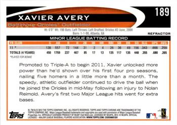 2012 Topps Chrome - Refractors #189 Xavier Avery Back