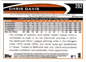 2012 Topps Chrome - Refractors #202 Chris Davis Back