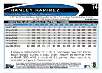 2012 Topps Chrome - X-Fractors #74 Hanley Ramirez Back