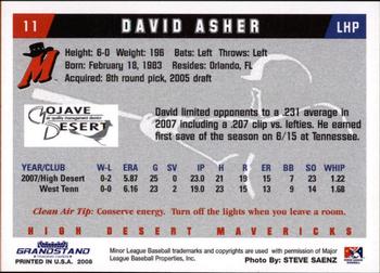 2008 Grandstand High Desert Mavericks #1 David Asher Back