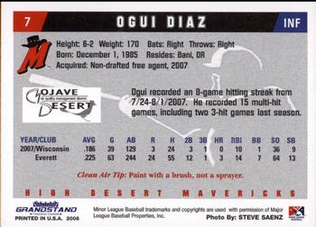 2008 Grandstand High Desert Mavericks #5 Ogui Diaz Back