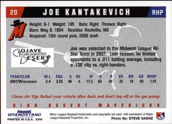 2008 Grandstand High Desert Mavericks #11 Joe Kantakevich Back