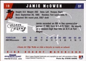 2008 Grandstand High Desert Mavericks #15 Jamie McOwen Back