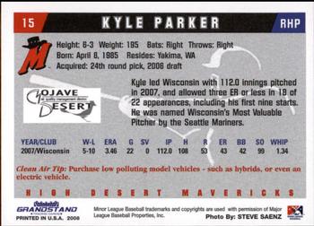 2008 Grandstand High Desert Mavericks #20 Kyle Parker Back