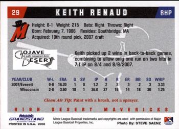 2008 Grandstand High Desert Mavericks #22 Keith Renaud Back