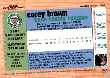 2008 Grandstand Kane County Cougars #NNO Corey Brown Back
