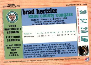 2008 Grandstand Kane County Cougars #NNO Brad Hertzler Back