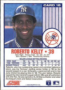 1989 Score New York Yankees #18 Roberto Kelly Back