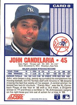 1989 Score New York Yankees #8 John Candelaria Back