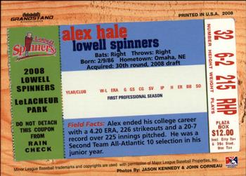 2008 Grandstand Lowell Spinners #NNO Alex Hale Back