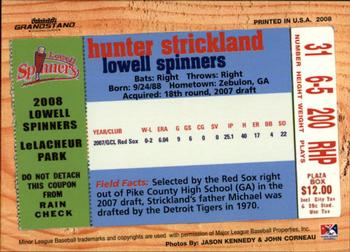 2008 Grandstand Lowell Spinners #NNO Hunter Strickland Back
