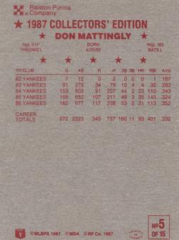 1987 Ralston Purina #5 Don Mattingly Back