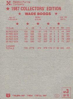 1987 Ralston Purina #3 Wade Boggs Back