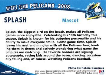 2008 Grandstand Myrtle Beach Pelicans #33 Splash Back