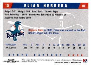 2008 Grandstand Ogden Raptors #NNO Elian Herrera Back